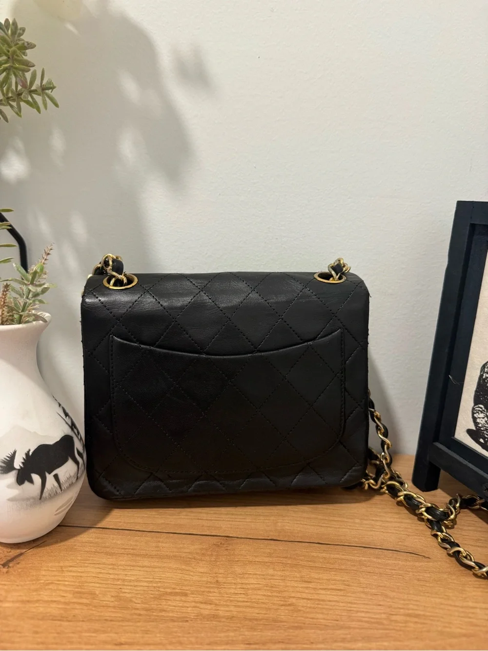 Vintage Chanel Black Lambskin Square Mini Double Flap 24k GHW